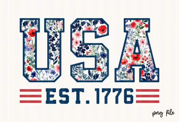 Floral USA Est 1776 Patriotic PNG: A Design Asset for Modern Branding